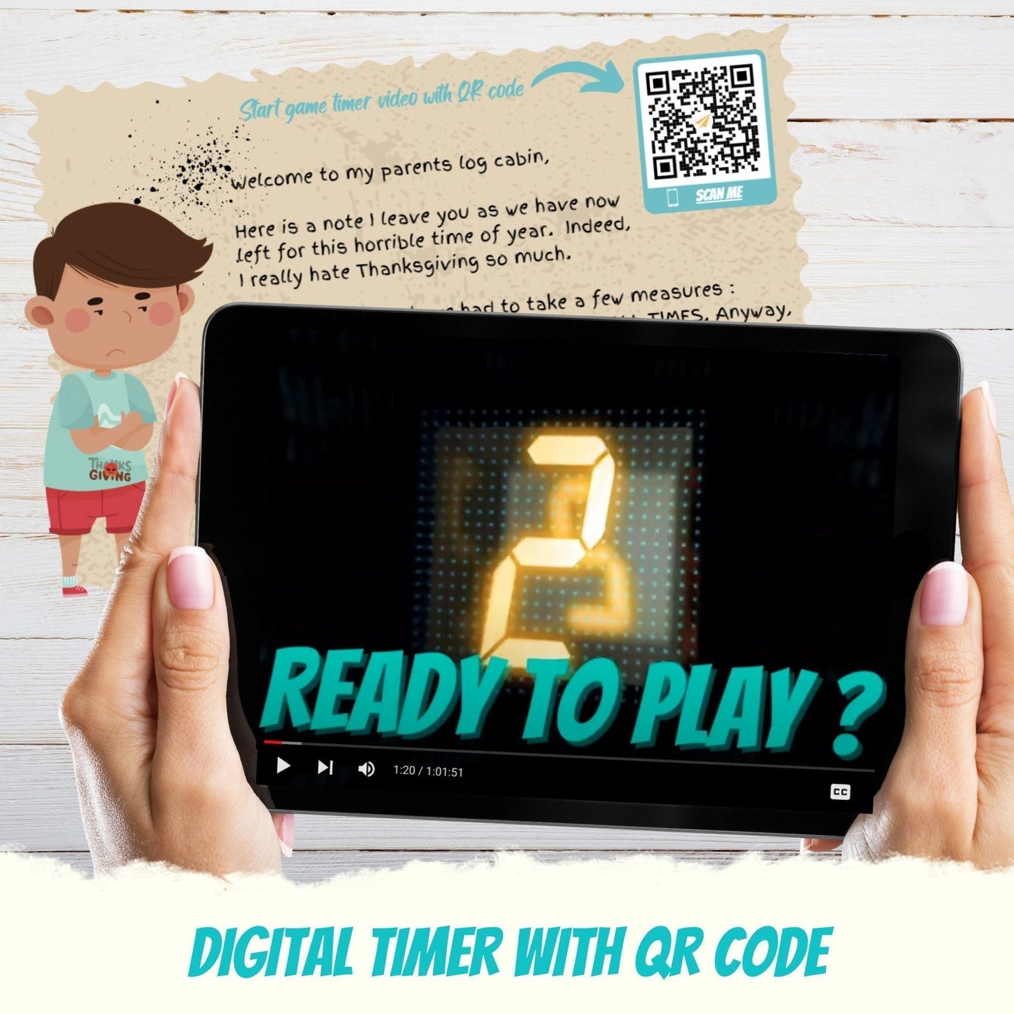 Escape Room for kids and escape game at home perfect for children birthday parties : Great Thanksgiving Escape, full of seasonal turkey and pumpkin fun puzzles - tablet timer