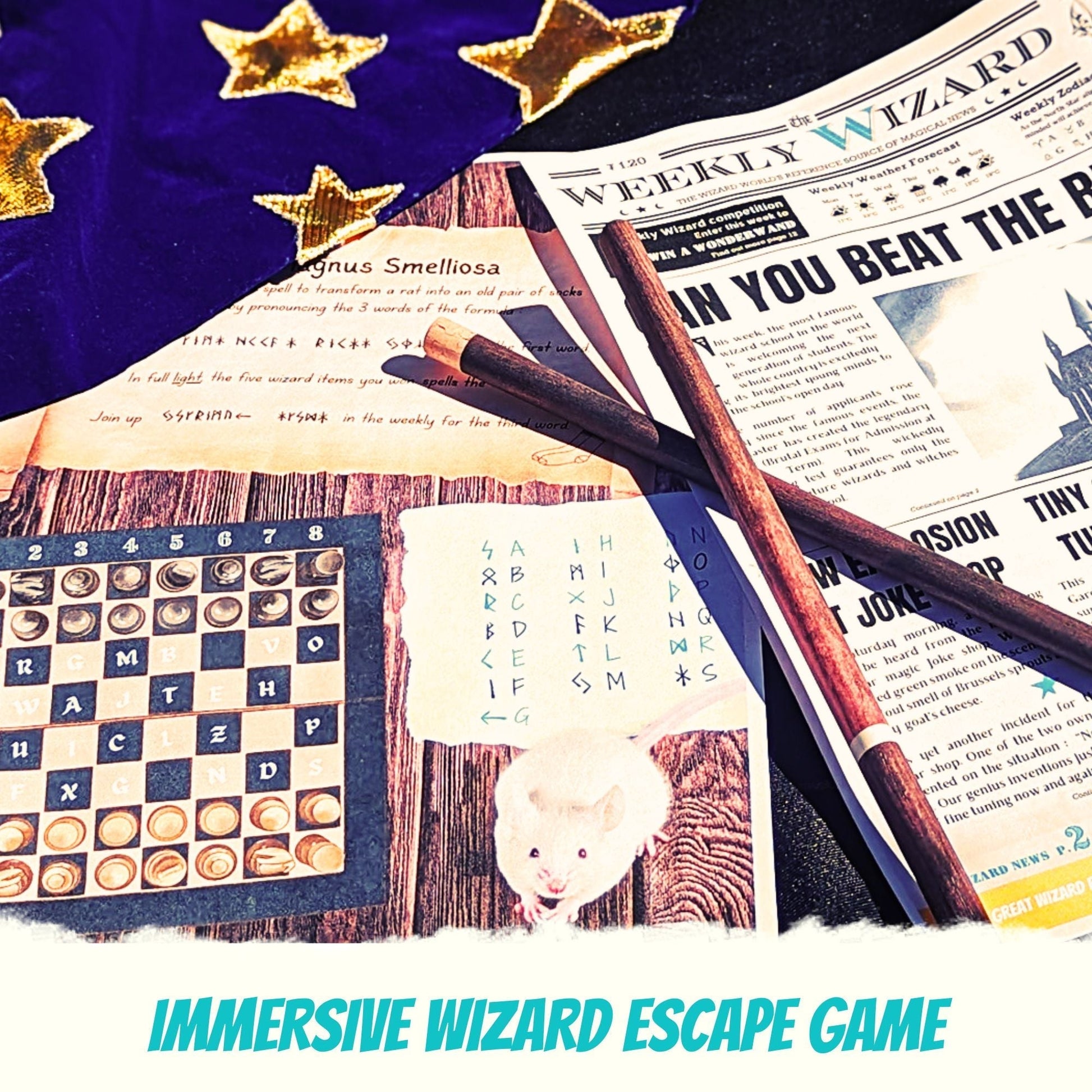 Escape Room for Kids at home : Great Wizard Escape Halloween or Birthday children party game - chess and wand puzzle