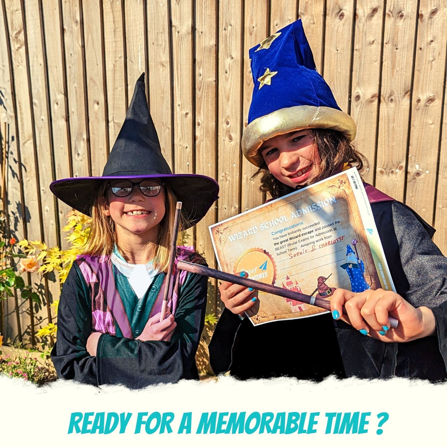 Escape Room for Kids at home : Great Wizard Escape Halloween or Birthday children party game - children dressed-up as wizards playing