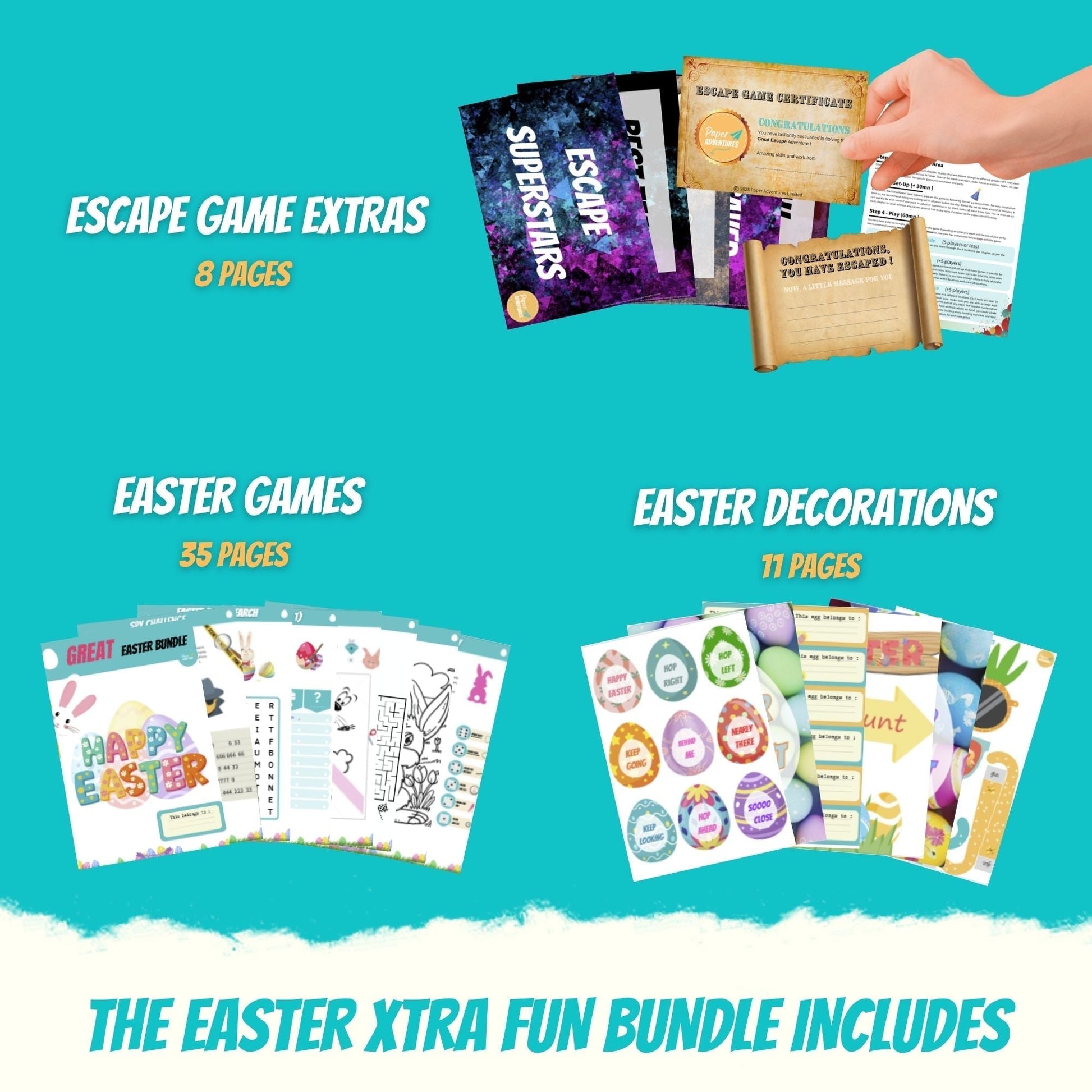 Easter Escape Room for Kids at home - overview of content