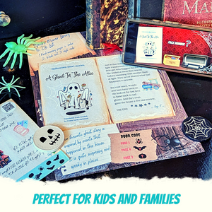 Escape Room Game kit for kids perfect for children birthday parties : Great Halloween Escape. Home family spooky trick or treat activity - haunted book puzzle