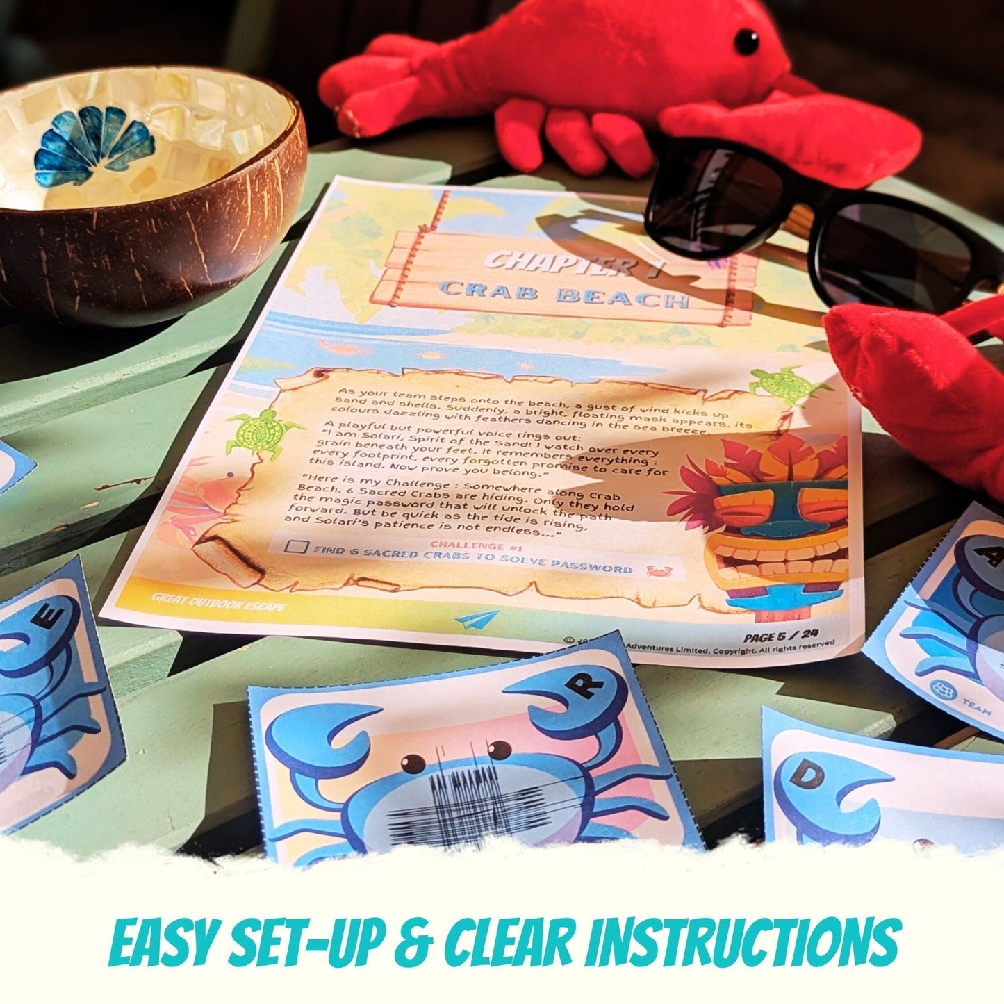 Escape Room for kids and escape game at home perfect for children birthday parties :Great Outdoor Escape summer camp children party game - crab treasure hunt