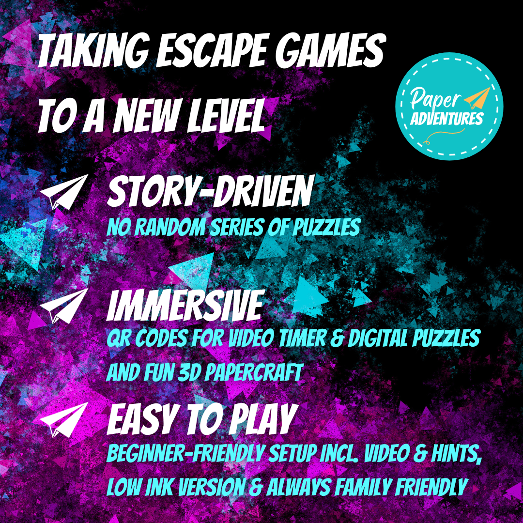 Escape Room Game kit for kids perfect for children birthday parties including Great Space Escape. Home family detective, mystery, pirate and space activity - benefits