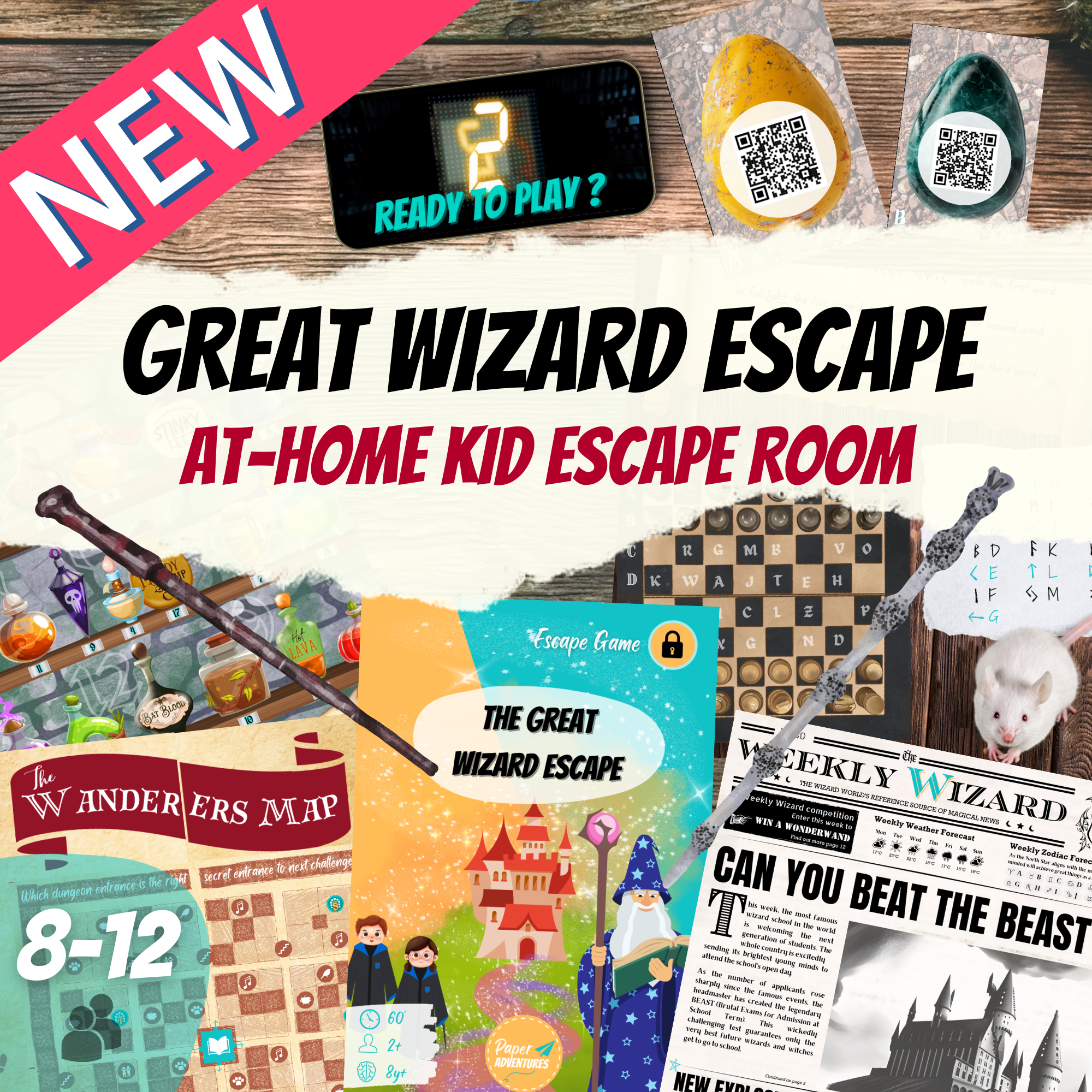 Wizard escape room game. Wizard school printable puzzle game