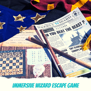 Escape Room Game kit for kids perfect for children birthday parties : Great Wizard Escape. Home family Harry Potter and hogwarts activity -  newspaper puzzle