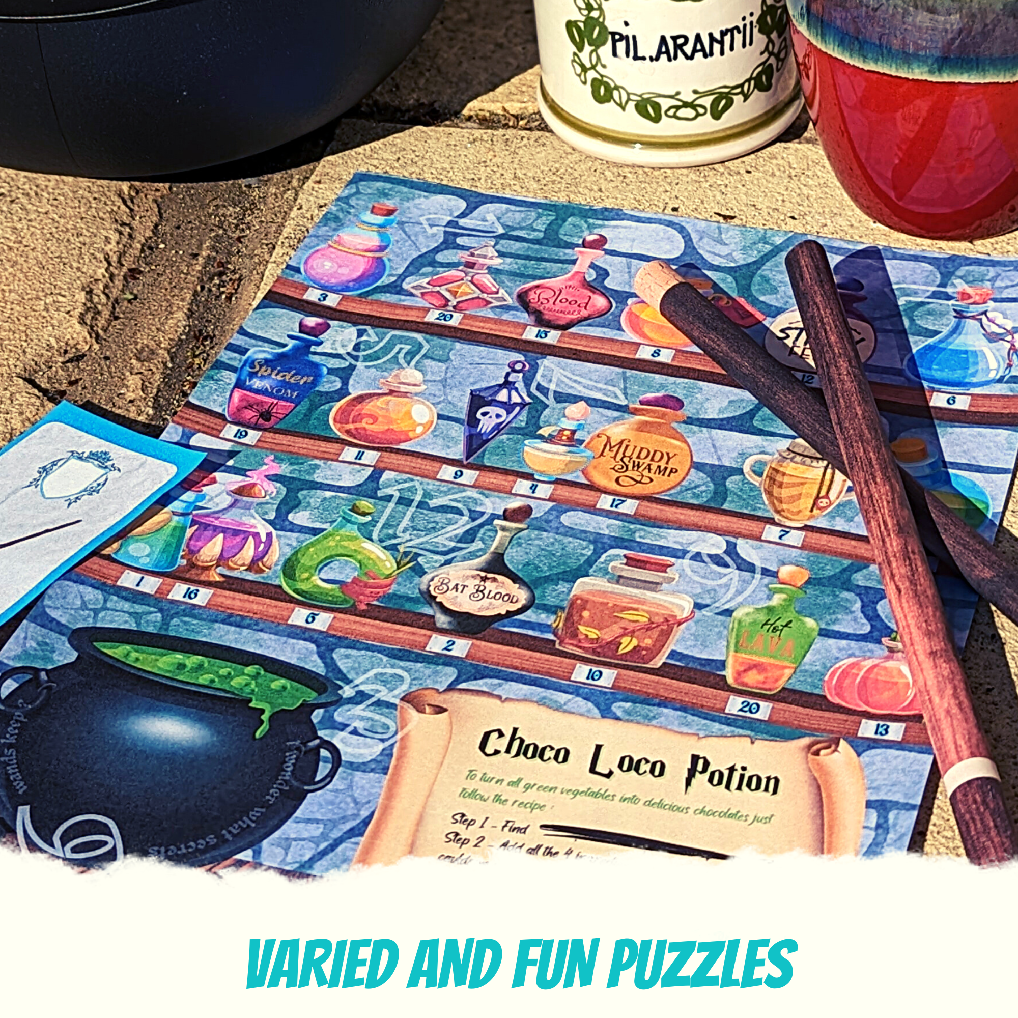 Escape Room Game kit for kids perfect for children birthday parties : Great Wizard Escape. Home family Harry Potter and Hogwarts activity - potion and wand puzzle