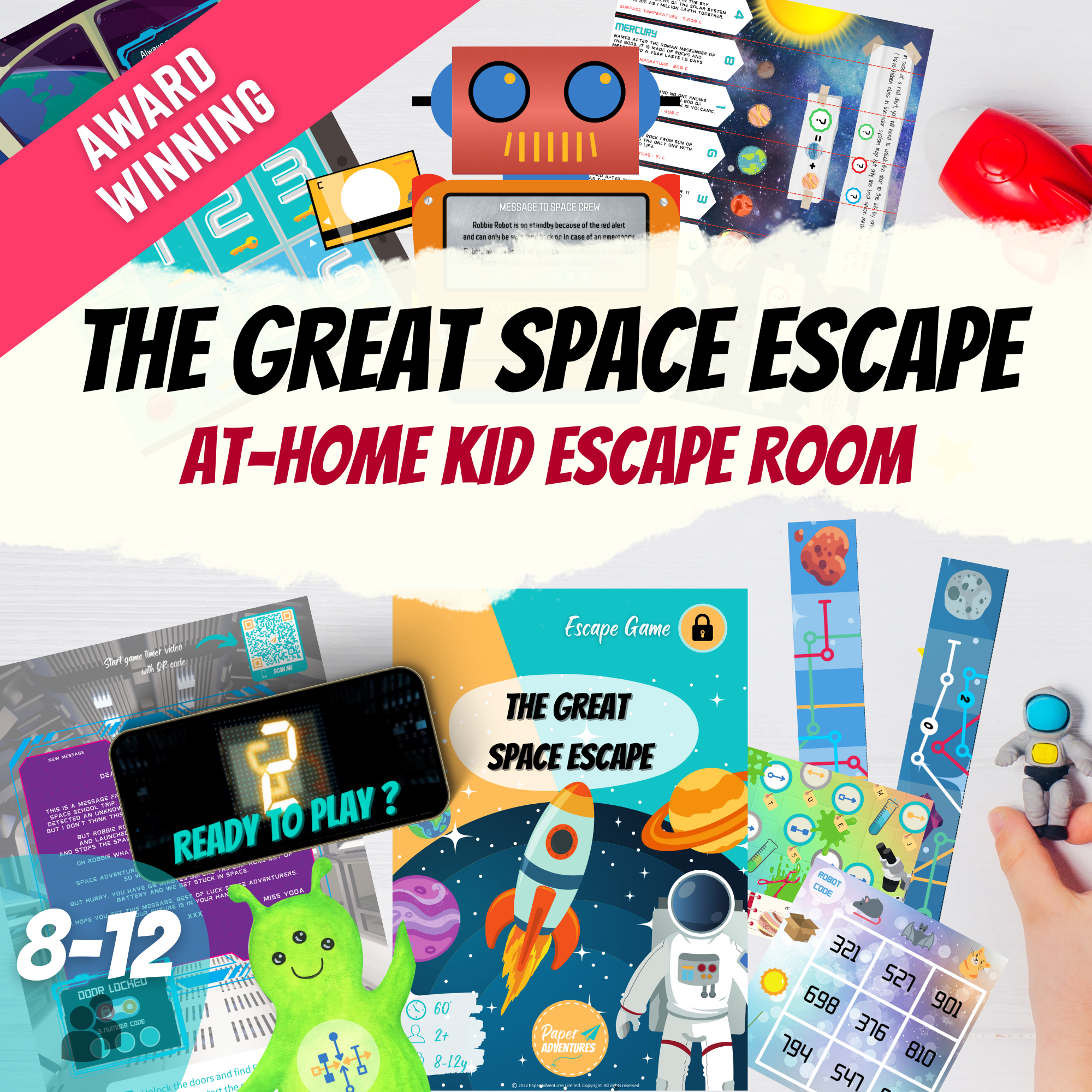 Escape Room Game kit for kids perfect for children birthday parties : Great Space Escape. Home family galaxy and star themed activity - cover