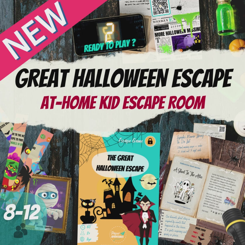 Escape Room Game kit for kids perfect for children birthday parties : Great Halloween Escape. Home family spooky trick or treat activity - trailer