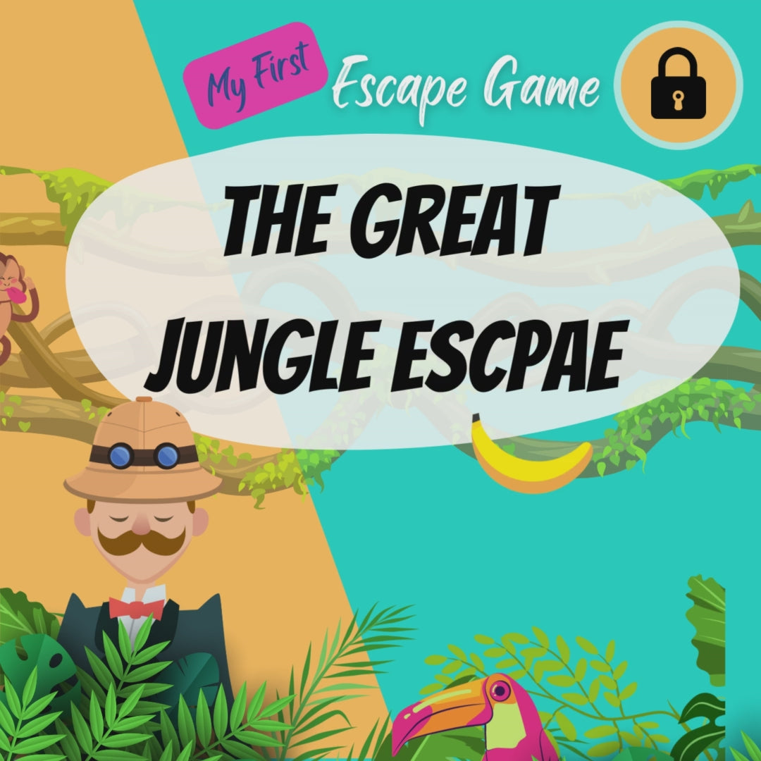  Escape Room Game kit for kids perfect for children birthday parties : Great Jungle Escape. Home family safari monkey zoo activity - trailer
