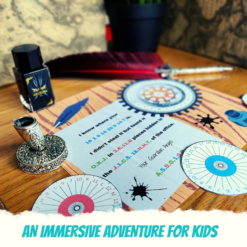 Escape Room Game kit for kids perfect for children birthday parties : Case of Auntie's Manor. Home family detective clue mystery who dunnit activity  - letter puzzle