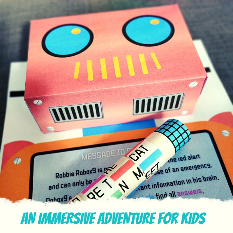 Escape Room Game kit for kids perfect for children birthday parties including Great Space Escape. Home family detective, mystery, pirate and space activity - robot puzzle