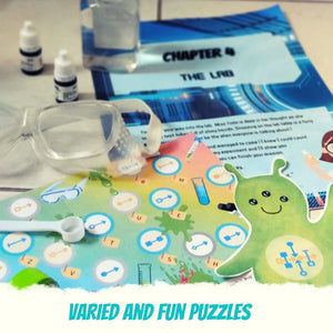 Escape Room Game kit for kids perfect for children birthday parties : Great Space Escape. Home family galaxy and star themed activity - lab puzzle