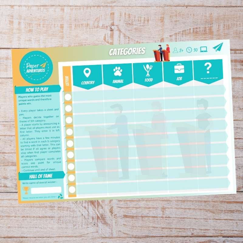 Paper adventures - Categories - children and family classic printable game