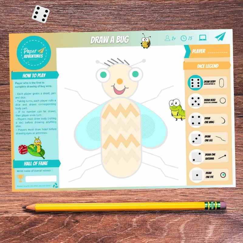 Paper adventures - Draw a bug - children and family classic printable game
